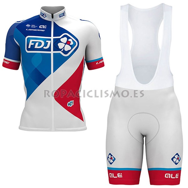 2017 Maillot FDJ tirantes mangas cortas blanco